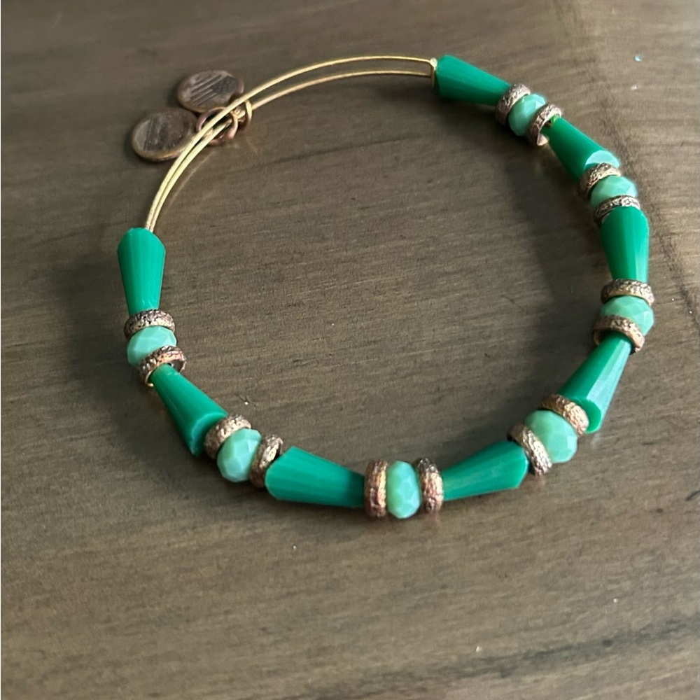 Alex and Ani Green and Gold Beaded Bracelet